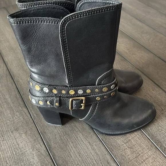 Black Leather Studded Ankle Boots - Picture 4 of 8